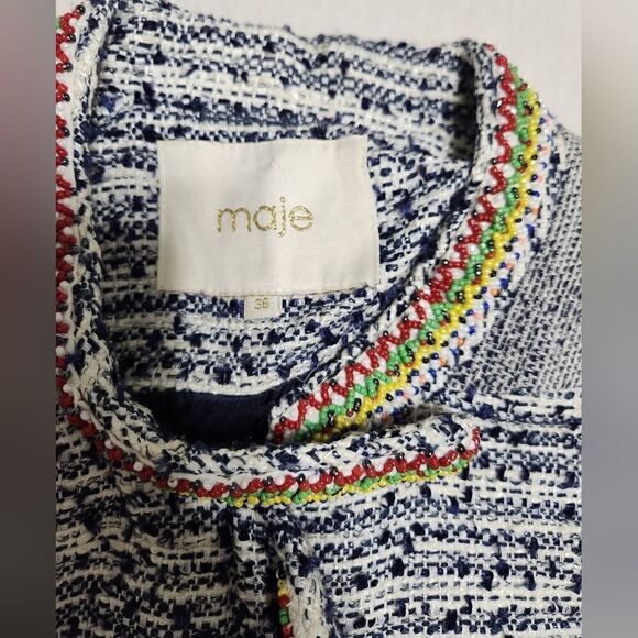Maje Laos Embellished Tweed Jacket Sz 36 - Picture 11 of 14
